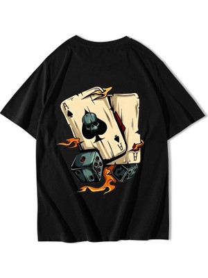 Brz Collection Unisex Oversize Poker Cards T-Shirt Siyah