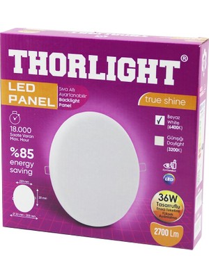 Kont Thorlıght S-236 36W 22CM Beyaz LED Panel Sıva Altı Ayarlı Mandallı 6400K - 2700LM - 18000 Saat - 2835 Smd (5067)