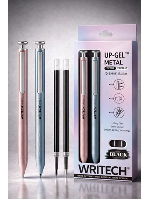 Writech Metal Gövdeli 2'li Jel Kalem Seti - 0.7 mm Uc + 2 Yedek Mürekkep Kapsülü (Siyah Mürekkep)