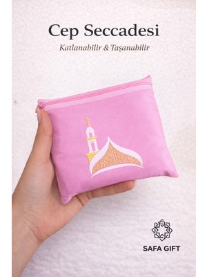 Safa Gift Kaliteli Taşınabilir Ergonomik Cep Boy Seccade, Fermuarlı Portatif Cep Seccadesi,seyahat Boy Seccade