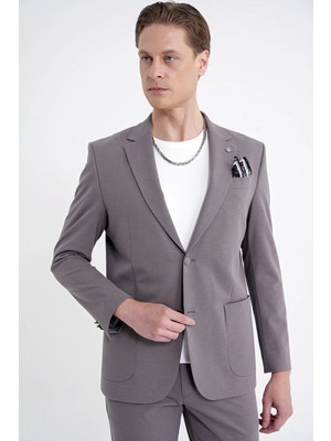 Efor Erkek Comfort Fit Çift Yırtmaç Torba Cep Metal Düğmeli Vizon Blazer Ceket C 734