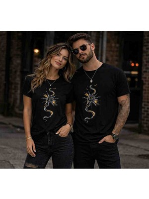 Zeda By Es Özel Tasarım Minimalist Spiral Güneş Figürlü Unisex Tişört