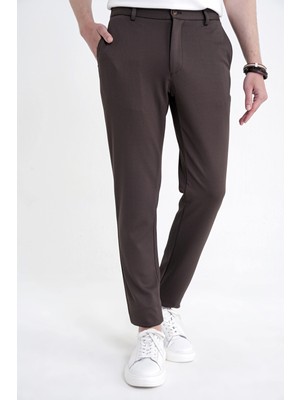 Efor Erkek Comfort Fit Rahat Kalıp Beli Lastikli Armürlü Dokuma Esnek Pamuklu Kahverengi Jogger Pantolon P 1217