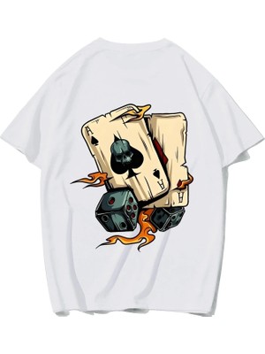 Brz Collection Unisex Oversize Poker Cards T-Shirt (Beyaz)