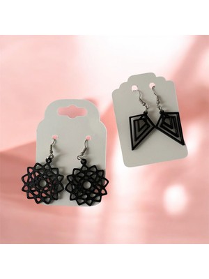 Major Hobi Siyah Geometrik ve Çiçek Desenli Hafif Küpe Modern Şık Tasarım - 3D Baskı