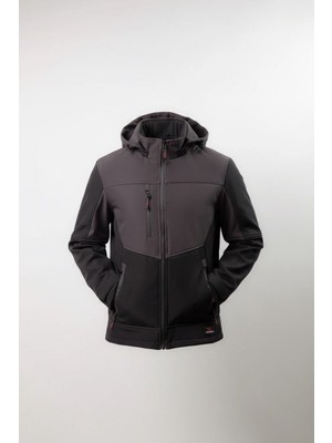 Vatan Tekstil Erkek Softshell Kışlık Kapüşonlu Mont Rüzgar Geçirmez Su Itici Içi Polarlı Kırmızı Siyah