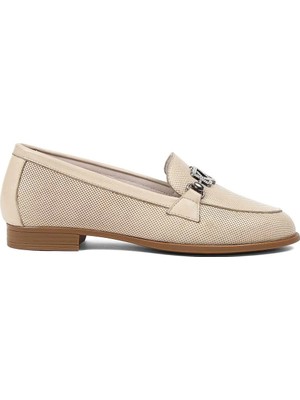 Celal Gültekin Kadın Bej Tokalı Deri Loafer