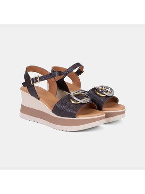 Desa Kadın Kahve Metal Halka Aksesuarlı Dolgu Topuklu Deri Sandalet