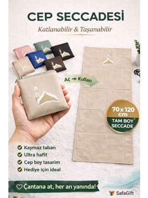 Safa Gift Kaliteli Taşınabilir Ergonomik Cep Boy Seccade, Fermuarlı Portatif Cep Seccadesi,seyahat Boy Seccade