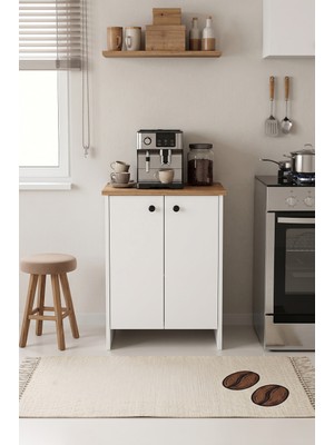 Robeve Kahve Köşesi Dolabı Çok Amaçlı Dolap Mutfak Dolabı 2 Kapaklı Kiler Dolabı Organizer Raflı Modern Dolap