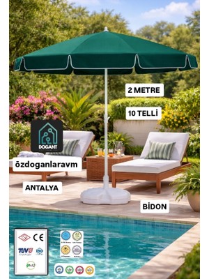 Dogant Yeşil Havuz Plaj Balkon 2mt /10 Telli Şemsiyesi Bidonlu Çantalı