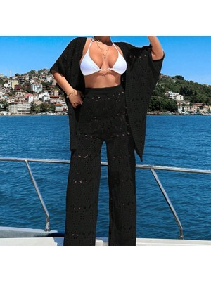 Pamuklu Kimono Takım Kadın – Oversıze Triko Plaj Tatil Kombini