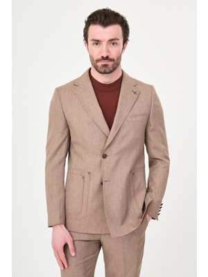 MCR Düz Slim Fit Mono Yaka Metal Düğmeli Erkek Takım Elbise