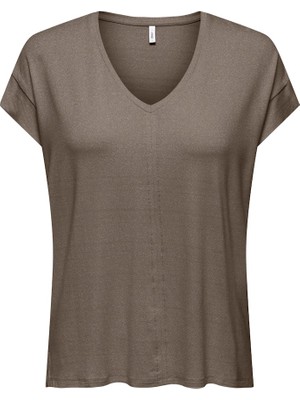 Only Onlcarrıe S/s Stıtch Glıtter Top Jrs Kadın Gri T-Shirt - 15369279