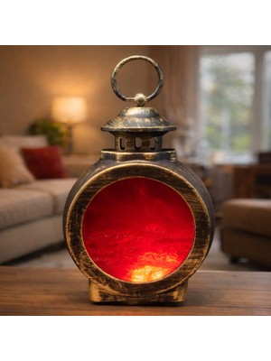 Kont LED Işıklı Alev Efektli Dekoratif Şömine Fener