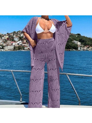 Pamuklu Kimono Takım Kadın – Oversıze Triko Plaj Tatil Kombini