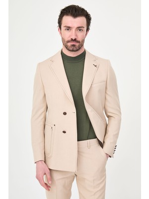 MCR Düz Slim Fit Mono Yaka Metal Düğmeli Erkek Takım Elbise