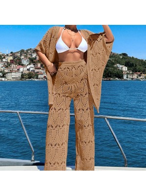 Pamuklu Kimono Takım Kadın – Oversıze Triko Plaj Tatil Kombini