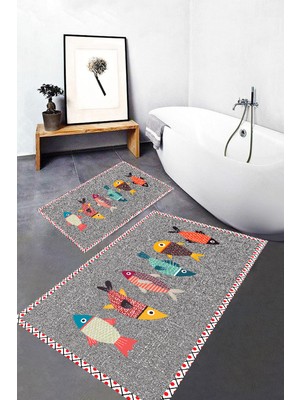 Rovigo Home Dijital Baskı  2'li Banyo Paspas  Takımı RVG5-SM217  100X60+60X50 cm