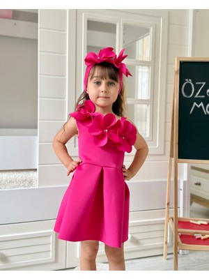 Özşe Moda Fuşya Scuba Tek Omuz Çiçekli Elbise