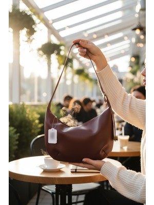 Enoch Kadın Omuz Çantası Pürüzsüz Dokulu Minimalist Hobo Kol Çantası