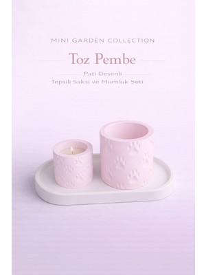 Korixa Korıxa Mini Garden Toz Pembe Saksı ve Mumluk Seti – Tepsili Dekoratif 3’lü Masa Üstü Set(Pati Desenli)
