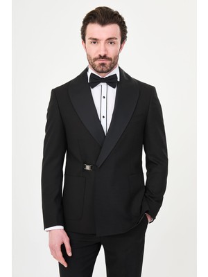 MCR Düz Slim Fit Çıkarılabilir Şal Yaka Tokalı Erkek Damatlık