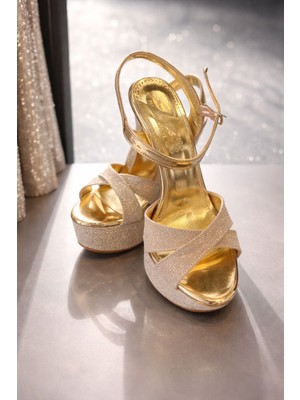 362 Fashion Butik Simli Önü Açık Platform Topuklu Ayakkabı