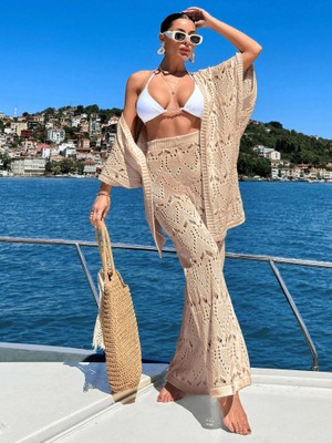 Pamuklu Kimono Takım Kadın – Oversıze Triko Plaj Tatil Kombini
