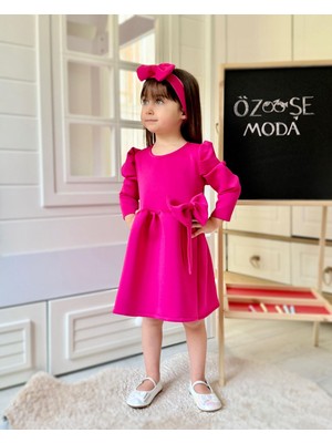 Özşe Moda Fuşya Scuba Karpuz Kol Elbise