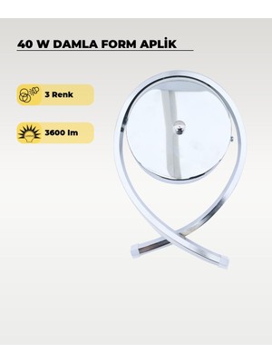 AC Aydınlatma 40W LED Damla Aplik – 3 Renk Işık (Sarı/beyaz/gün Işığı) Krom Duvar Aydınlatması