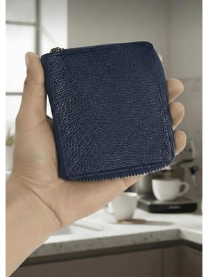 Duke Nickle Erkek Lacivert Fermuarlı Deri Cüzdan Premium Erkek Cüzdan