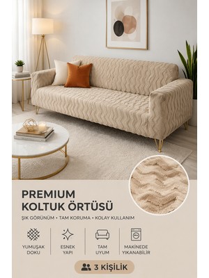 Btf Home Yumuşacık Welsoft Lastikli 3 Kişilik Koltuk Örtüsü Kaymaz Esnek ve Yıkanabilir Koltuk Kılıfı