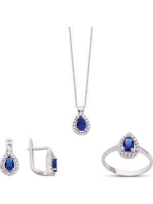 Kuyumcudükkanı Kuyumcudukkani Safir Renk Orta Taşlı Mini Set -24070-W-BLU