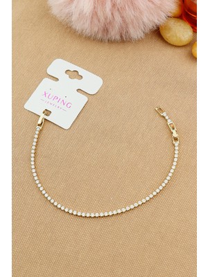 Keyifli Hayaller Xuping Vip Marka 2mm Baget Zirkon Taşlı Suyolu Model Bileklik Altın Rengi Kararmaz 17+2cm En: 2mm