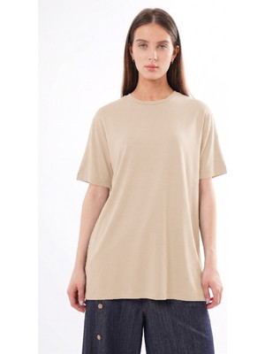 Ceremony Kısa Kollu Bambu Bluz 161 Vizon