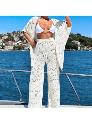 Pamuklu Kimono Takım Kadın – Oversıze Triko Plaj Tatil Kombini