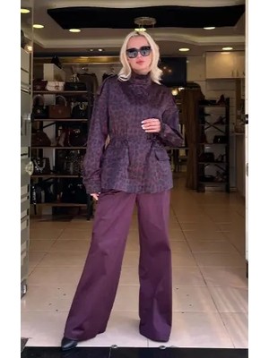 Unique Paraşüt Kumaş Leopar Desen Garnili Bomber Ceket