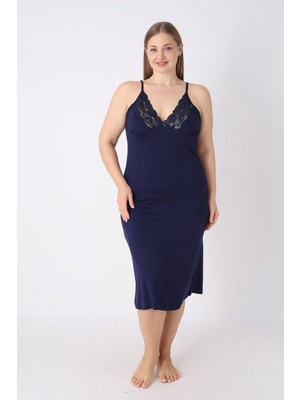 Jenika Kadın Dantel Detaylı V Yaka Ayarlanabilir Askılı Ring Viskon Gecelik Rahat Kalıp Şık ve Konforlu