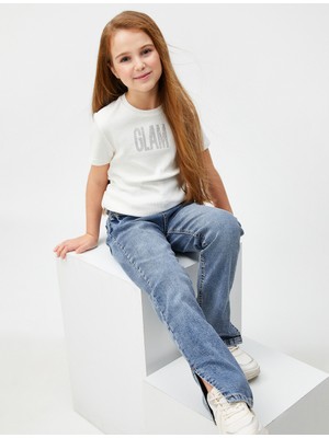 Koton Kot Pantolon Yırtmaç Detaylı Cepli Pamuklu Beli Ayarlanabilir Lastikli - Slim Jean