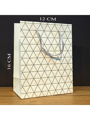 Fta Ticaret Beyaz Geometrik Desenli Mini Boy Karton Hediye Çantası