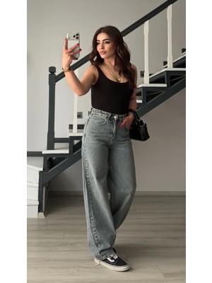 Elisin Koyu Mavi Yıkamalı Baggy Jean