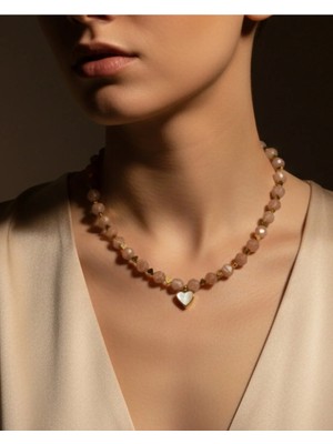 Güneş Taşı Hematit ve Kalpli Kolye