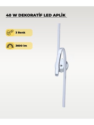 AC Aydınlatma 40W LED Dekoratif Aplik – 3 Renk Işık (Sarı/beyaz/gün Işığı) Krom Modern Duvar Aydınlatması