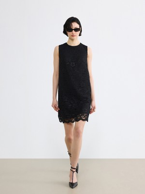 Soulife Bisiklet Yaka Dantelli Mini Elbise