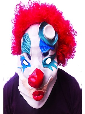 Kont Kırmızı Renk Afro Bonus Peruklu Palyaço Lateks Et Maske (5067)