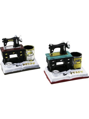 İlanib Ticaret Dikiş Makine Vintage Dekoratif Biblo - Renkli Kalemlik 12X13.5X9CM Reçine (5567)