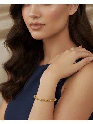 Çelik Gold Tırtıklı Kelepçe Bileklik