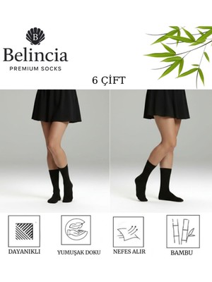 Belincia Bambu 6'lı Paket Kadın Soket Çorap/uzun Düz/dikişsiz/koku Karşıtı