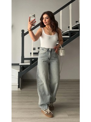 Elisin Açık Mavi Yıkamalı Baggy Jean